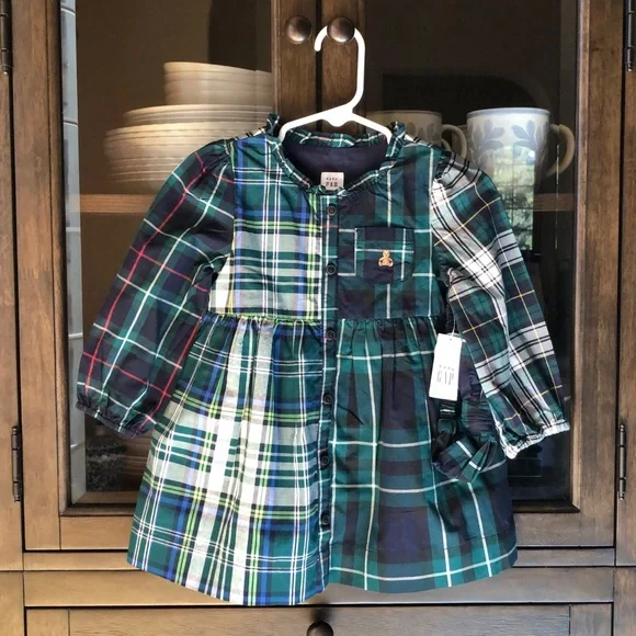 gap green plaid dress Gap Dress Women M Green Blue Plaid 3/4th Sleeve Shift Sheath Pockets Dress